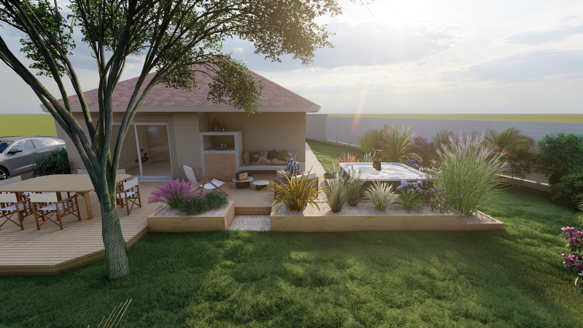 Aménagement d'un jardin complet avec Spa à Lons - (64)
