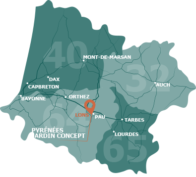 Zone d'intervention Pyrénées Jardin Concept, paysagiste à Pau Lons & Bayonne Mouguerre